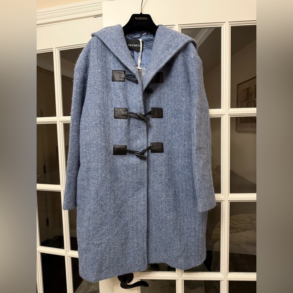 Max&Co Blue Alpaca/Wool Coat with Toggle Closures